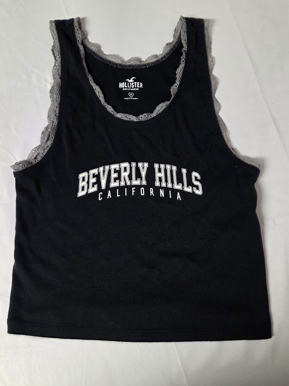 Hollister Black Lace-Trim Beverly Hills Graphic Tank Medium